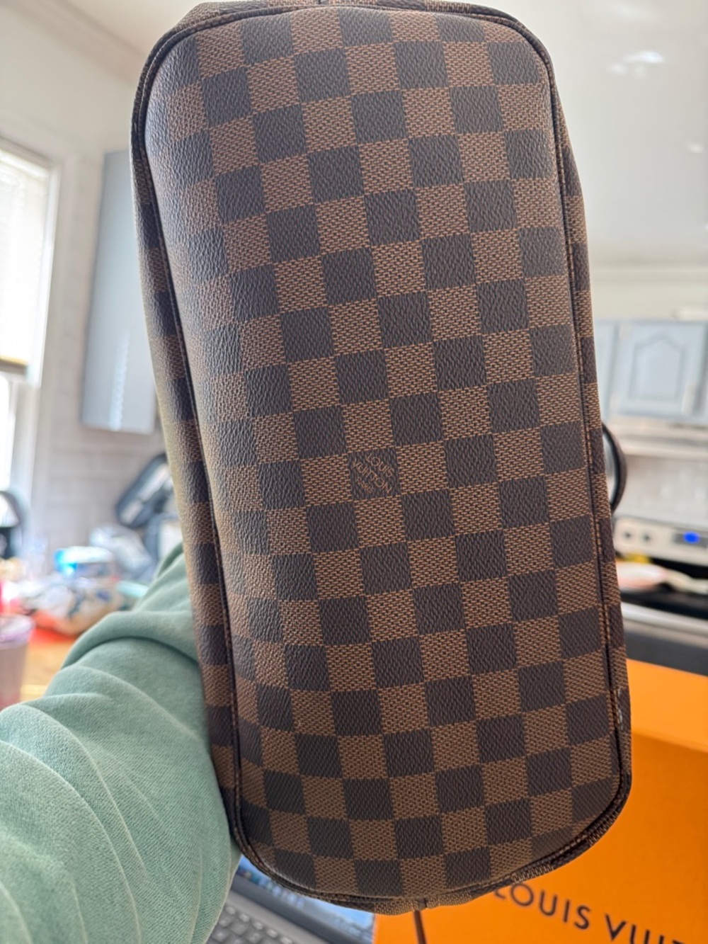 Brown Checkered Tote Bag with Red Interior - Picture 4 of 8